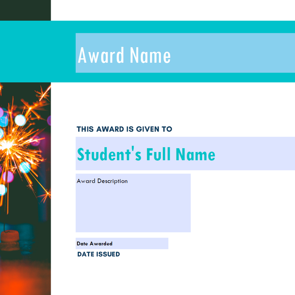 "Sparkler" Certificate template for VIULearn Awards 